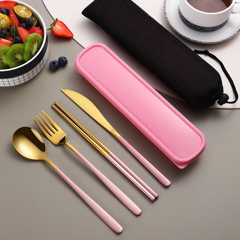 22c4a7aa-aa99-42c0-bc1c-c9ce9fbb3132.jpg 304 Dinnerware Set Flatware Kitchen Accessories Camping Travel Sets Gold Knife Fork Spoon Portable Cutlery Sets With Case - Image 3