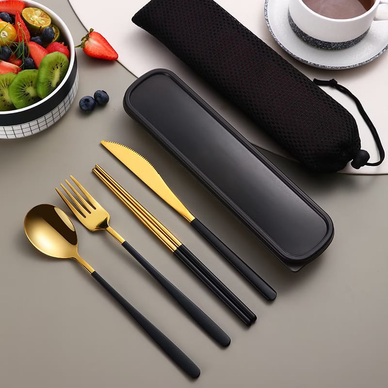 cbf57cde-95b9-4075-89dc-8d38bf4bf065.jpg 304 Dinnerware Set Flatware Kitchen Accessories Camping Travel Sets Gold Knife Fork Spoon Portable Cutlery Sets With Case - Image 6