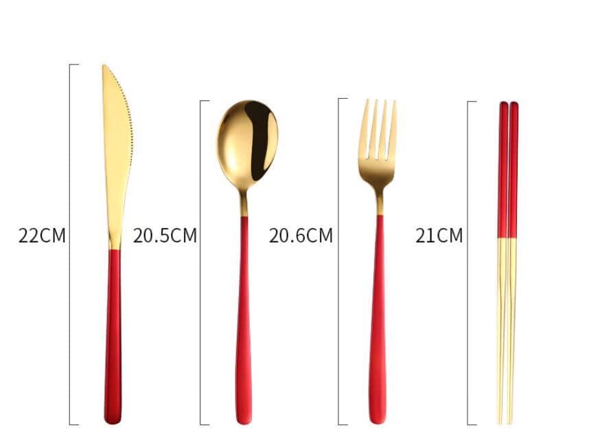 282eee0a-1444-41da-9eb8-ba2e2f134b34.jpg 304 Dinnerware Set Flatware Kitchen Accessories Camping Travel Sets Gold Knife Fork Spoon Portable Cutlery Sets With Case - Image 2